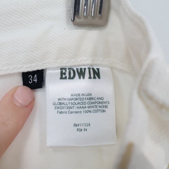 NWT Edwin Hana Classic Straight Crop Button-Fly Denim Jean White Noise Size 34 - Picture 7 of 8